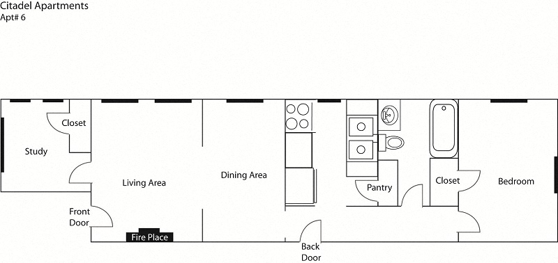 Floor plan for 2 beds, 1 bath, 1100 sqft